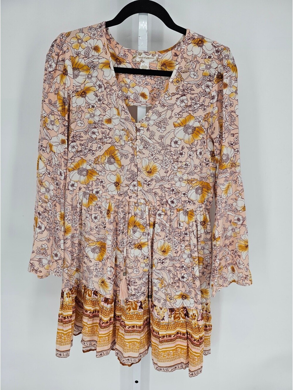 Band of Gypsies Anthropology Floral Long Sleeve Boho Fit-Flare Dress Size S